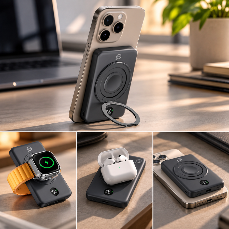Piili Mag Ring Stand 5.000 mAh P-PB7 Powerbank – Gri