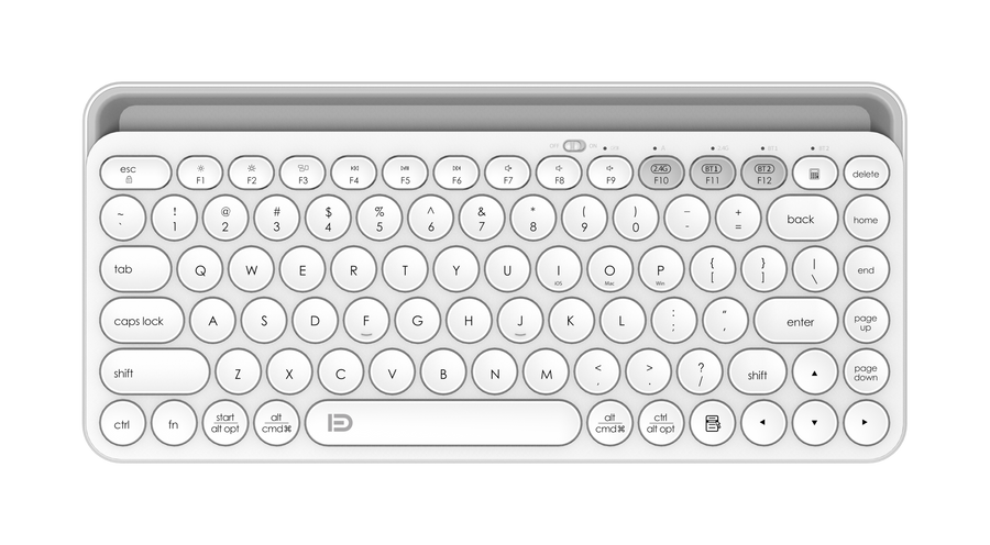 FD K931T Yuvarlak Tuş Tasarımlı 2.4 GHz + Bluetooth Çift Bağlantılı Kablosuz Klavye – - Beyaz
