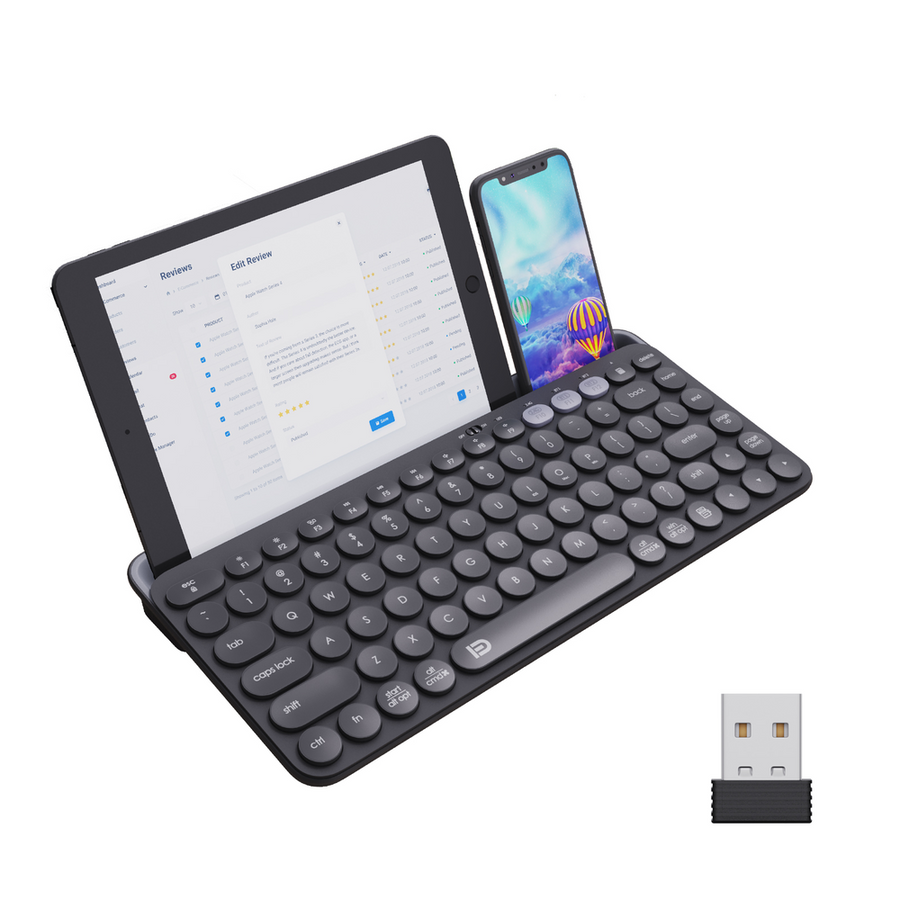 FD K931T Yuvarlak Tuş Tasarımlı 2.4 GHz + Bluetooth Çift Bağlantılı Kablosuz Klavye - Siyah