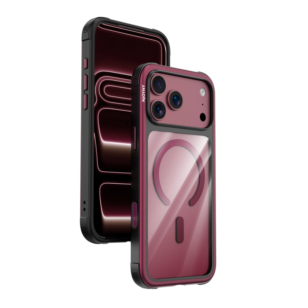 Njoyny Steel Armor iPhone 18 Pro Max MagSafe Kılıf - Bordo