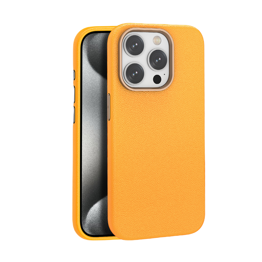 Piili İphone 15 Leather Magsafe Kılıf - Sarı