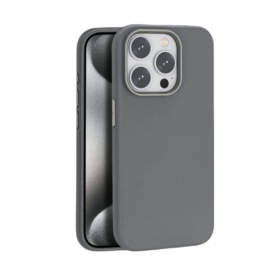 Piili İphone 15 Leather Magsafe Kılıf - Gri