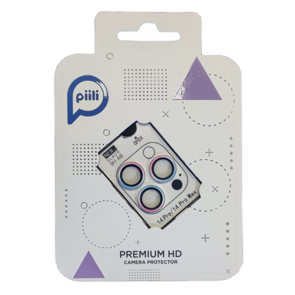 Piili iPhone 14 Pro / 14 Pro Max HD Kamera Lens Koruyucu - Gökkuşağı Çerçeveli