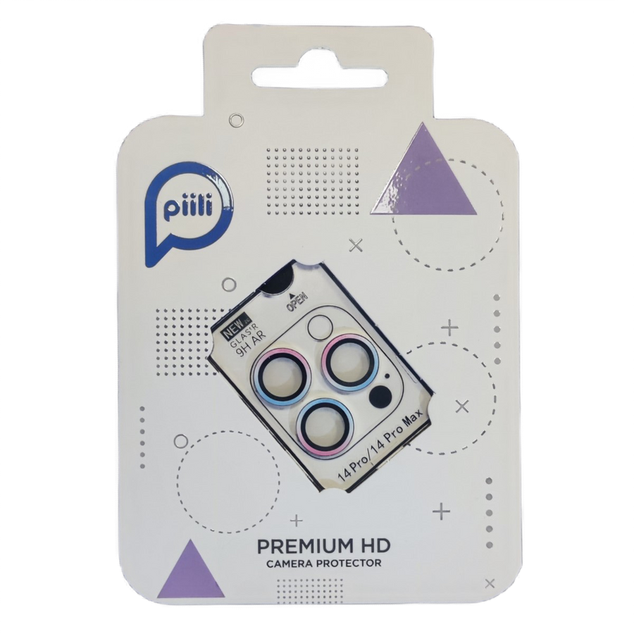 Piili iPhone 14 Pro / 14 Pro Max HD Kamera Lens Koruyucu - Gökkuşağı Çerçeveli
