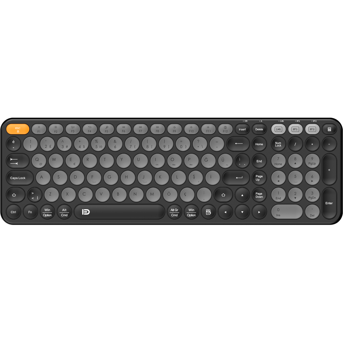 FD K922T Sayısal Tuş Takımlı 2.4 GHz + Bluetooth Çift Bağlantılı Kablosuz Klavye - Siyah