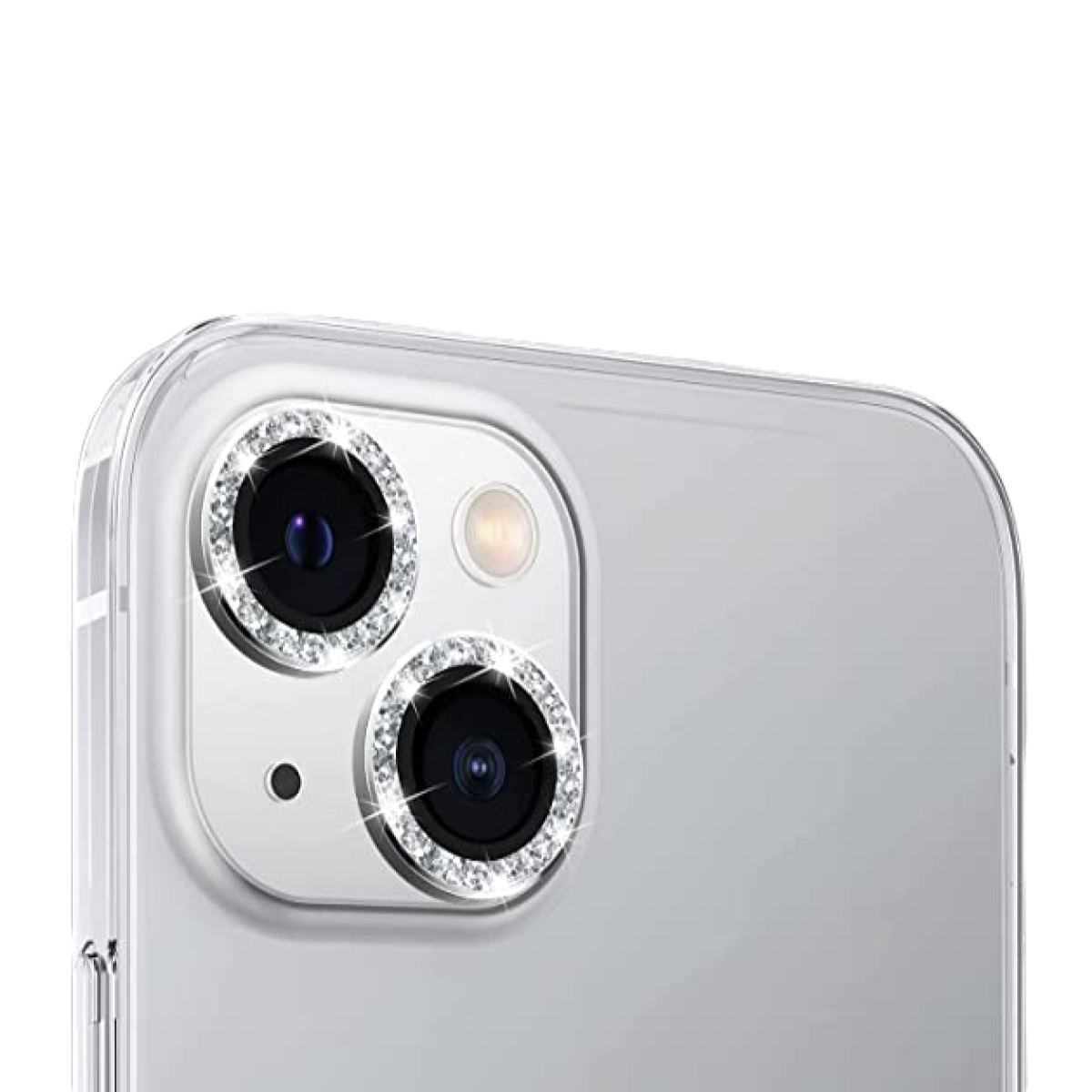 Piili iPhone 13 / 13 mini Taşlı HD Kamera Lens Koruyucu – Gümüş