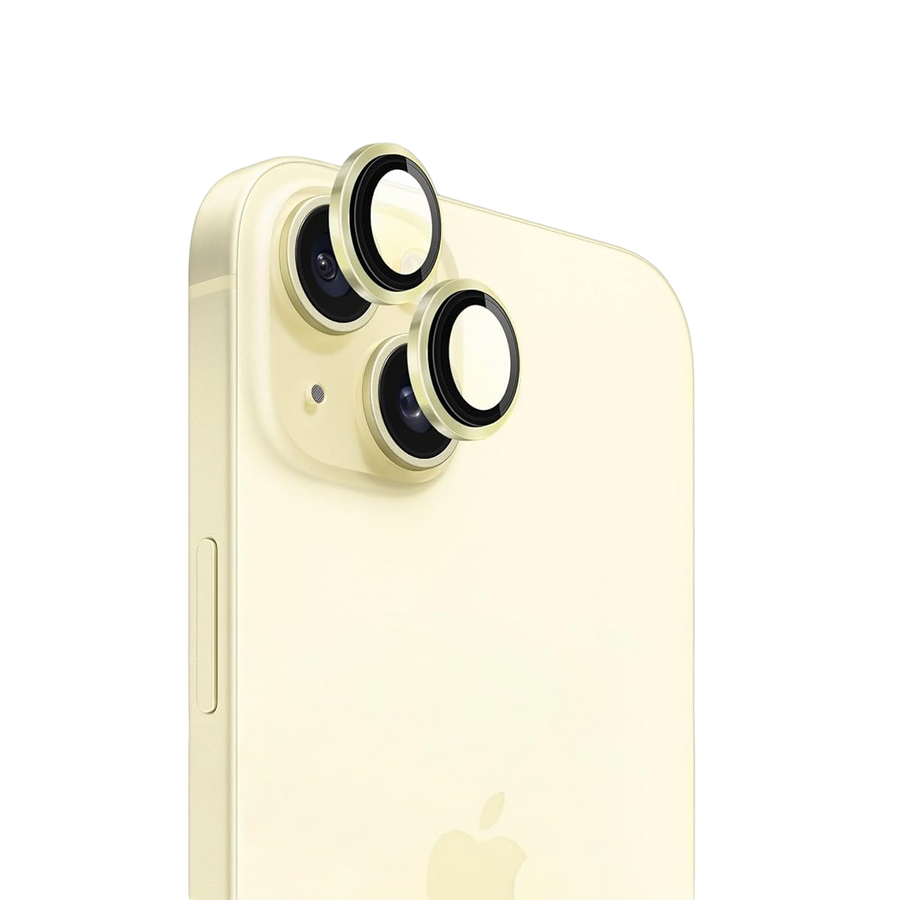 Piili iPhone 15 / 15 Plus HD Kamera Lens Koruyucu - Sarı Çerçeveli