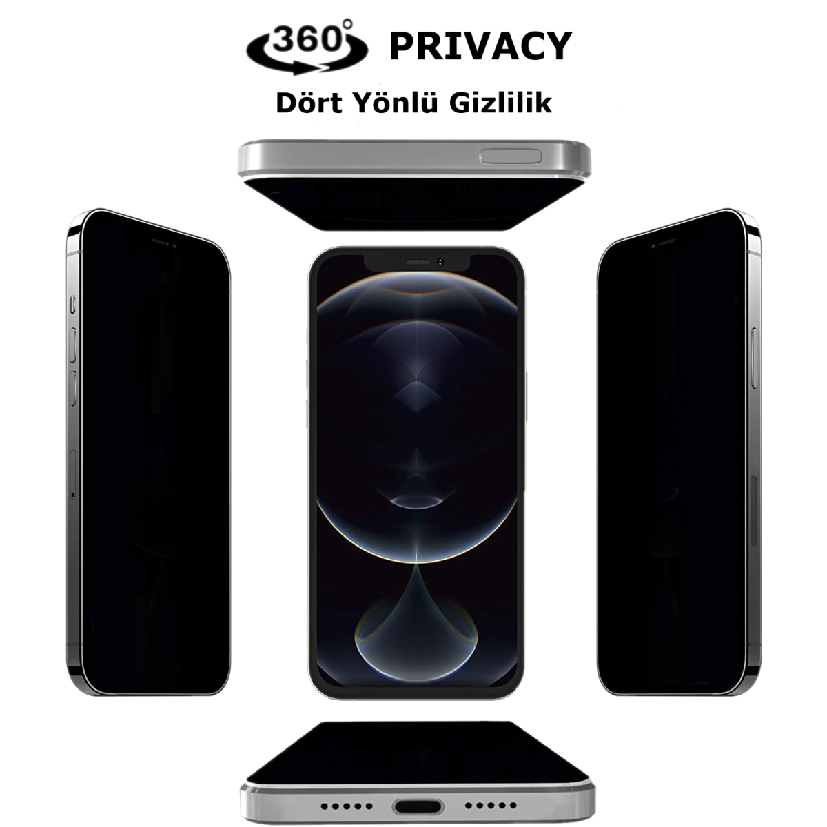 Piili iPhone 13 Pro Max 360 Privacy (Hayalet) Ekran Koruyucu