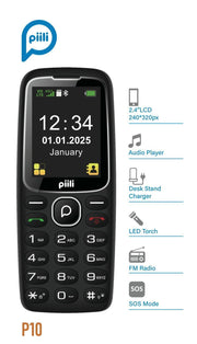 Piili P10 Tuşlu Cep Telefonu – Büyük Tuşlu, SOS Özellikli, Yaşlı, Öğrenci ve Asker Kullanımına Uygun – Siyah
