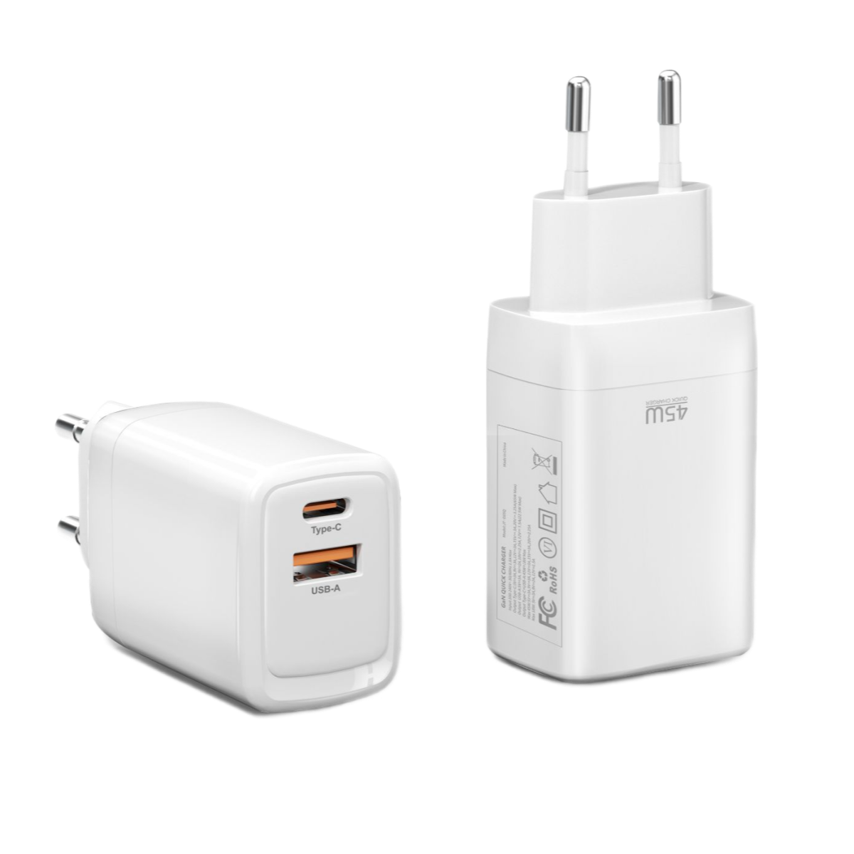 Piili 45W USB-A + Type-C Hızlı Şarj Adaptörü (Telefon ve Tabletler İçin Yüksek Performanslı Şarj)
