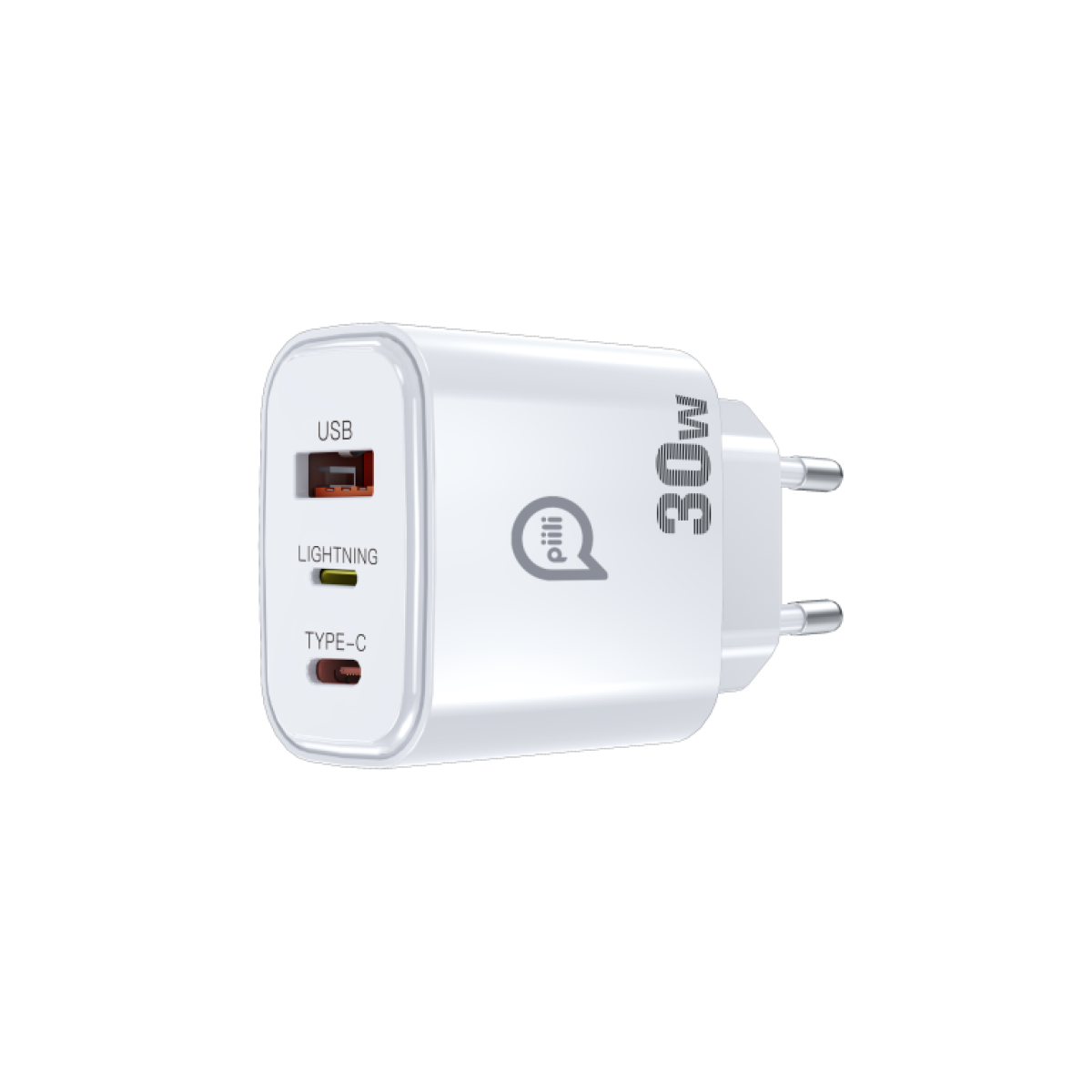 Piili 30W USB-A + Type-C + Lightning Hızlı Şarj Adaptörü (Tek Adaptörle Daha Fazla Cihaza Uyumlu)