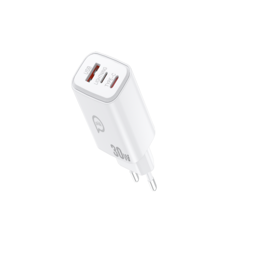 Piili 30W USB-A + Type-C + Lightning Hızlı Şarj Adaptörü (Tek Adaptörle Daha Fazla Cihaza Uyumlu)