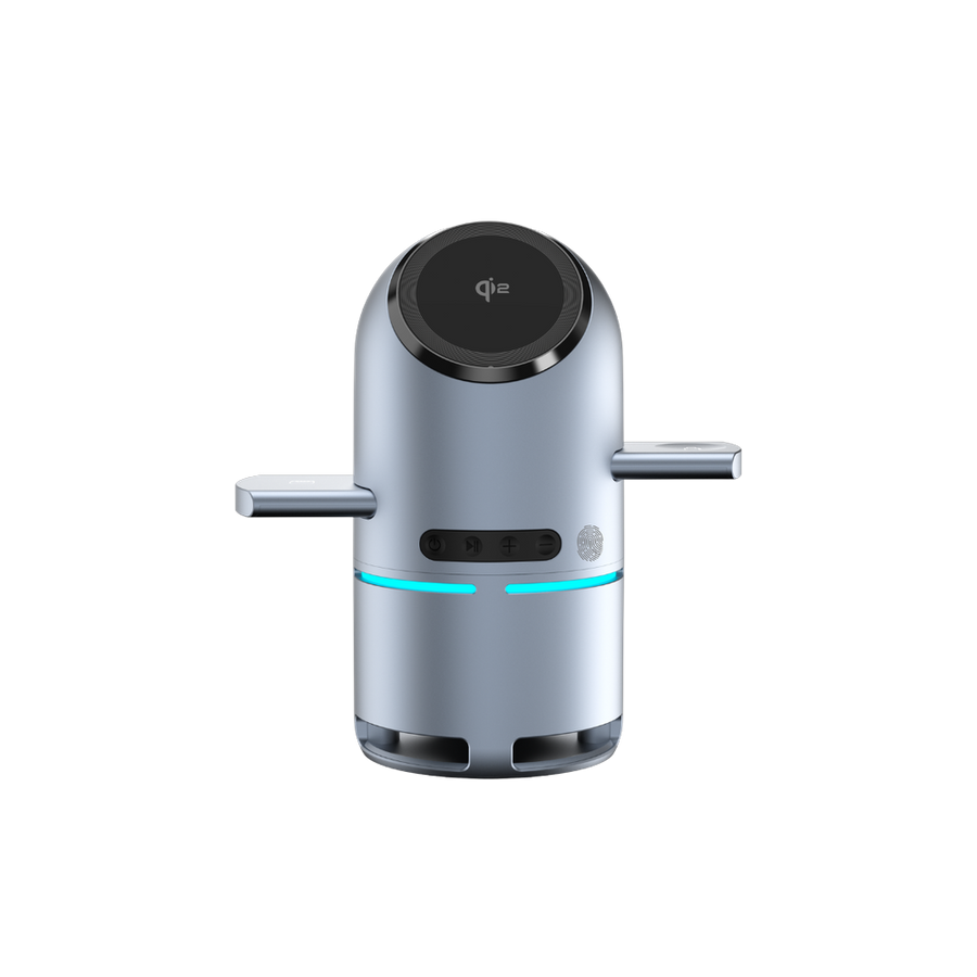 Piili Robotic P-WRL4 3'ü 1 Arada 15W MagSafe Kablosuz Şarj İstasyonu & Bluetooth Hoparlör – Otomatik Döner, Gri