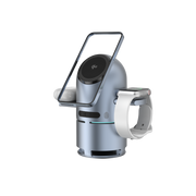 Piili Robotic P-WRL4 3'ü 1 Arada 15W MagSafe Kablosuz Şarj İstasyonu & Bluetooth Hoparlör – Otomatik Döner, Gri