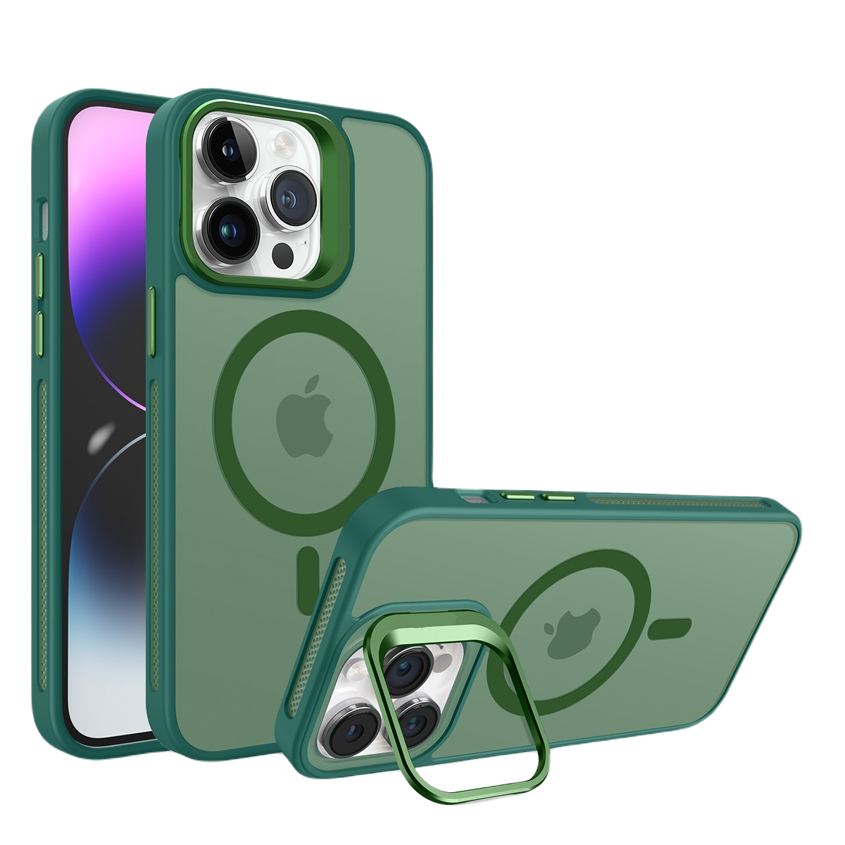 Piili İphone 15 Metal Bracket Magsafe Mat Kılıf - Yeşil