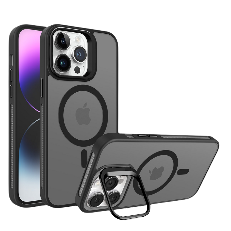 Piili İphone 15 Metal Bracket Magsafe Mat Kılıf - Siyah