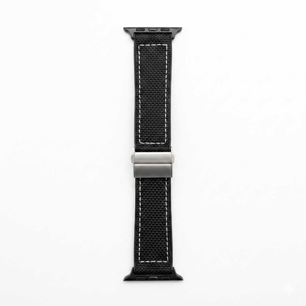 Piili Apple Watch 42 - 44 - 45 - 46 - 49 mm Kanvas Kayış Siyah Apple Watch Kayışı - Beyaz