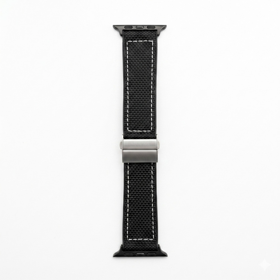Piili Apple Watch 42 - 44 - 45 - 46 - 49 mm Kanvas Kayış Siyah Apple Watch Kayışı - Beyaz