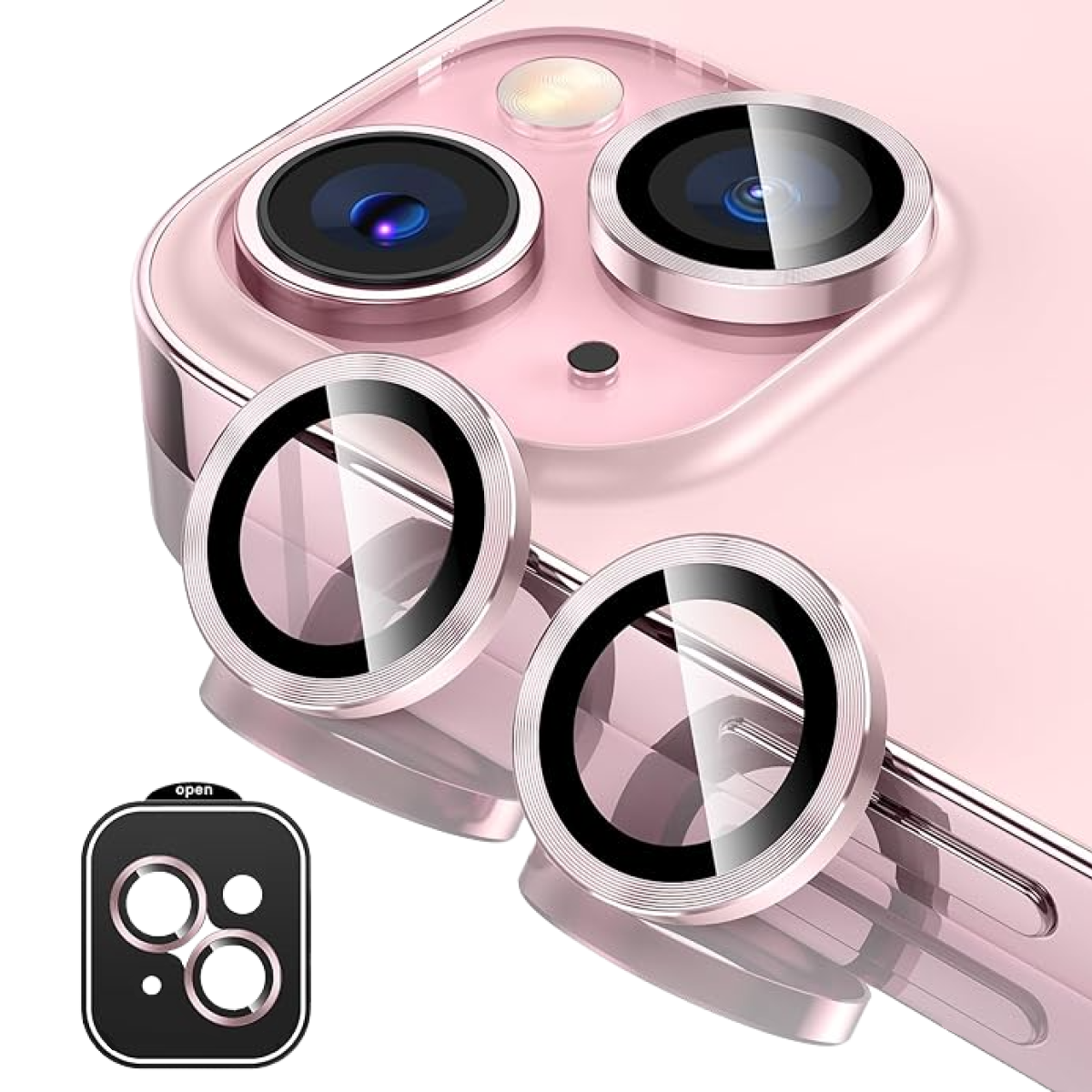Piili iPhone 15/15 Plus Hd Lens Koruyucu Çerçeveli - Pembe