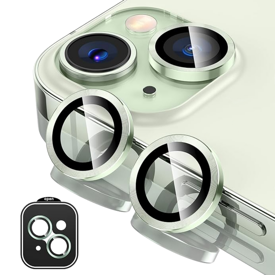 Piili iPhone 15/15 Plus Hd Lens Koruyucu Çerçeveli - Yeşil