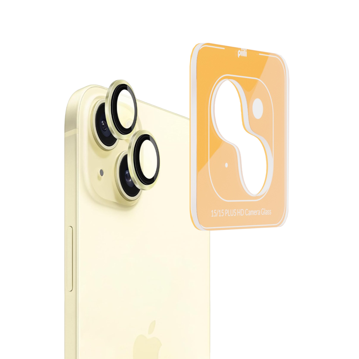 Piili iPhone 15/15 Plus Hd Lens Koruyucu Çerçeveli - Sarı