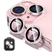 Piili iPhone 15 / 15 Plus HD Kamera Lens Koruyucu - Çerçeveli - Pembe