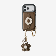 Custype Vegan Deri Çiçek Formlu Telefon & Çanta Charm Aksesuarı – - Mocha