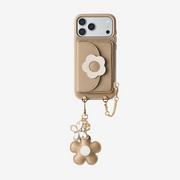 Custype Vegan Deri Çiçek Formlu Telefon & Çanta Charm Aksesuarı – - Kahverengi
