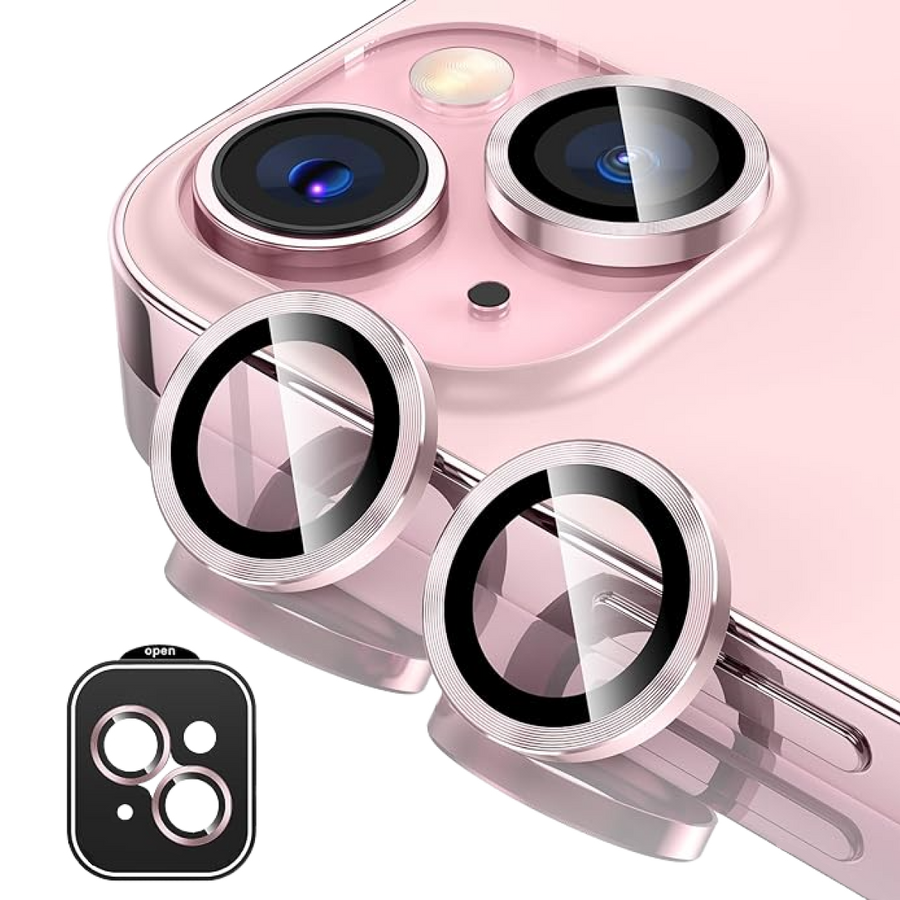 Piili iPhone 15 / 15 Plus HD Kamera Lens Koruyucu - Pembe Çerçeveli