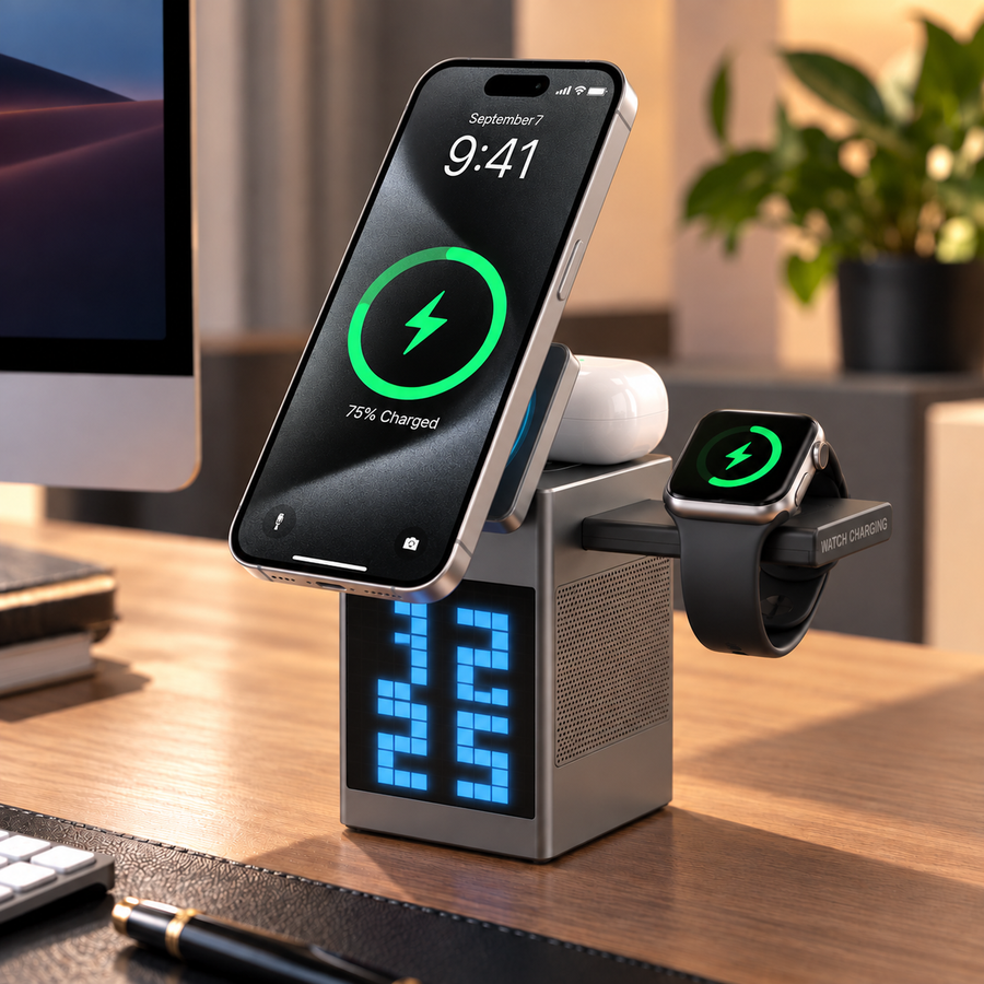 Piili 3'ü 1 Arada 15W MagSafe Kablosuz Şarj İstasyonu & Bluetooth Hoparlör