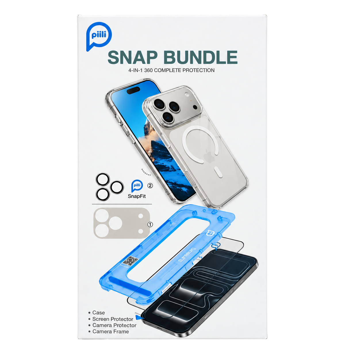 Piili Snap Bundle iPhone 18 Pro Kılıf Ekran&Lens Koruyucu 4in1 Set