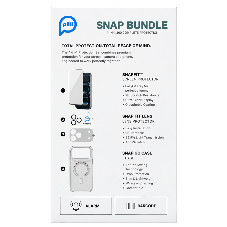 Piili Snap Bundle iPhone 18 Pro Kılıf Ekran&Lens Koruyucu 4in1 Set