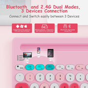 FD iK3381D Çoklu Cihaz Geçişli 2.4 GHz + Bluetooth Çift Bağlantılı Kablosuz Klavye – - Pembe