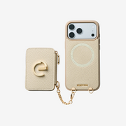 Custype iPhone 17 Pro 4 Parça MagSafe Askılı Telefon Kılıfı Seti – Çıkarılabilir Manyetik Cüzdan ve Mini Çanta - Bej